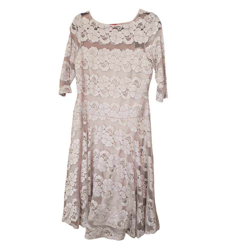 Melrose Womens Lace Fit and Flare Dress 10 Taupe Beige Floral SBTP1464J